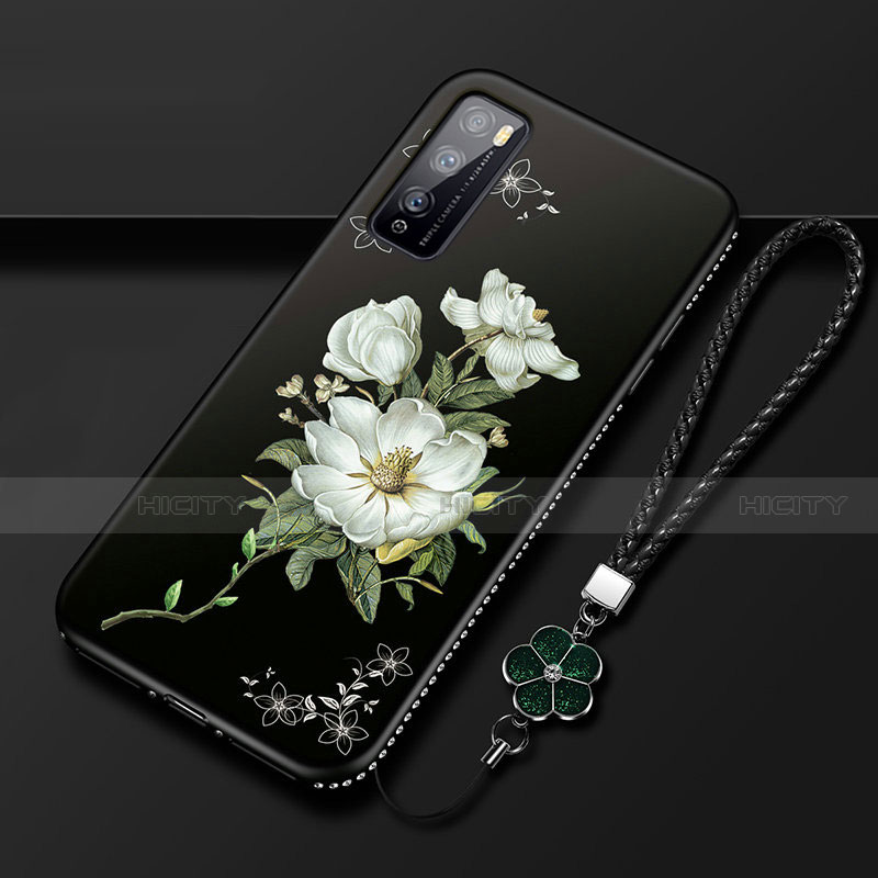 Coque Silicone Fleurs Souple Couleur Unie Etui Housse S02 pour Huawei Enjoy 20 Pro 5G Blanc Plus