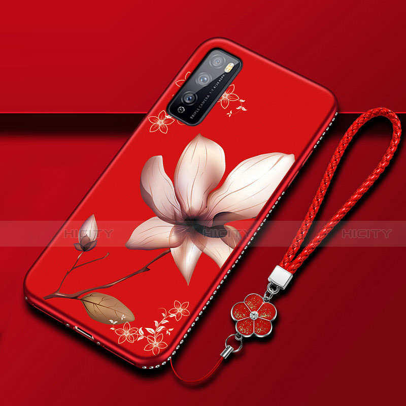 Coque Silicone Fleurs Souple Couleur Unie Etui Housse S02 pour Huawei Enjoy 20 Pro 5G Vin Rouge Plus