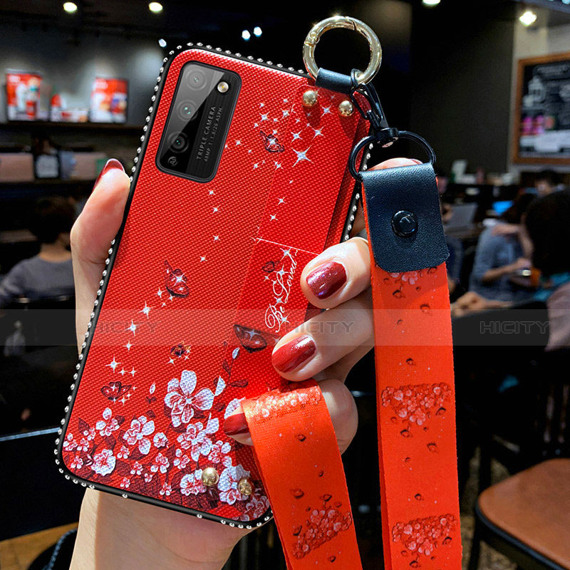 Coque Silicone Fleurs Souple Couleur Unie Etui Housse S02 pour Huawei Honor 30 Lite 5G Rouge Plus