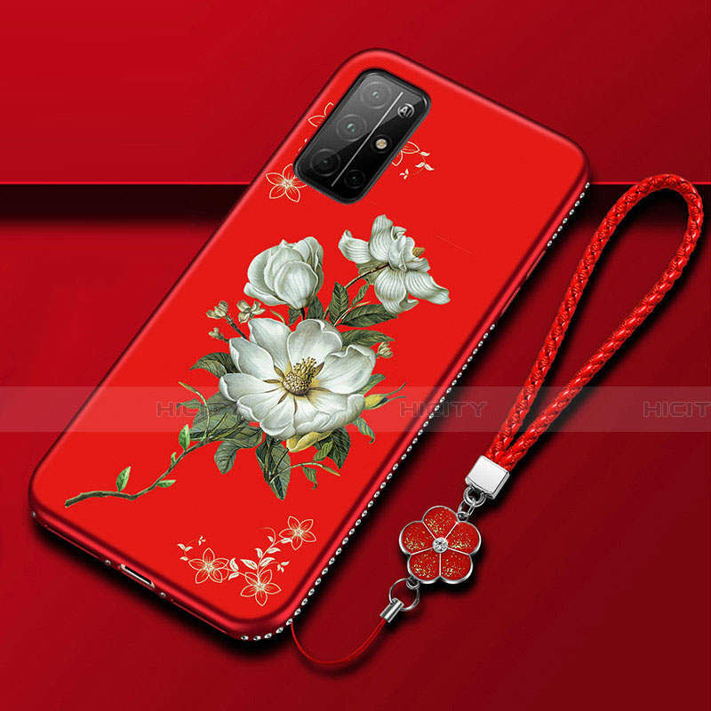 Coque Silicone Fleurs Souple Couleur Unie Etui Housse S02 pour Huawei Honor 30S Rouge Plus