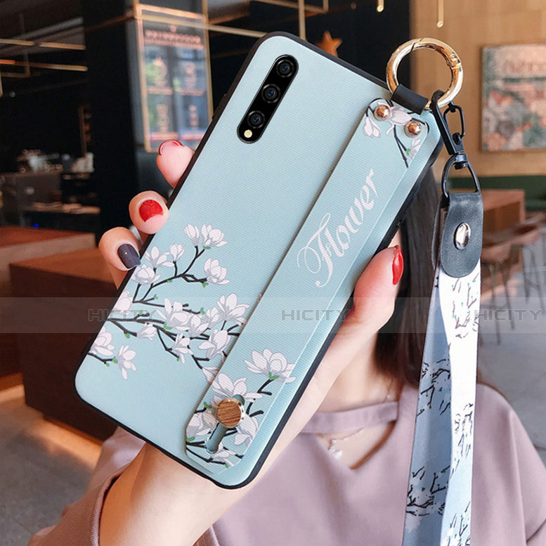 Coque Silicone Fleurs Souple Couleur Unie Etui Housse S02 pour Huawei Y8p Bleu Ciel Plus