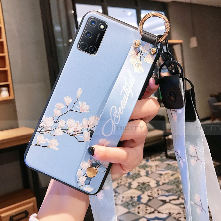 Coque Silicone Fleurs Souple Couleur Unie Etui Housse S02 pour Oppo A52 Bleu Ciel Plus