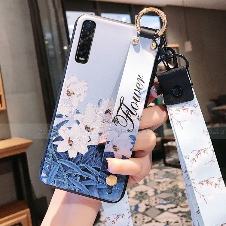 Coque Silicone Fleurs Souple Couleur Unie Etui Housse S02 pour Oppo Find X2 Pro Bleu Ciel Plus