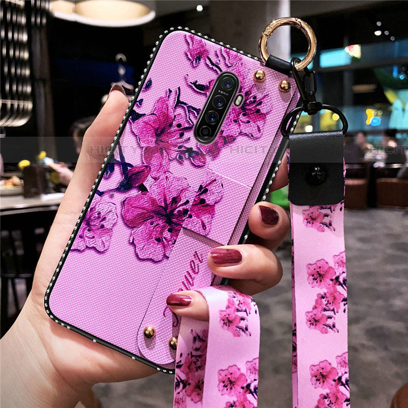 Coque Silicone Fleurs Souple Couleur Unie Etui Housse S02 pour Oppo Reno Ace Violet Plus