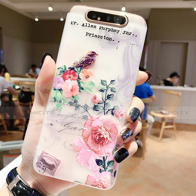 Coque Silicone Fleurs Souple Couleur Unie Etui Housse S02 pour Samsung Galaxy A80 Or Rose Plus