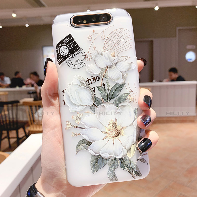 Coque Silicone Fleurs Souple Couleur Unie Etui Housse S02 pour Samsung Galaxy A80 Plus