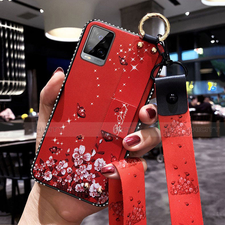 Coque Silicone Fleurs Souple Couleur Unie Etui Housse S02 pour Vivo V20 Pro 5G Rouge Plus