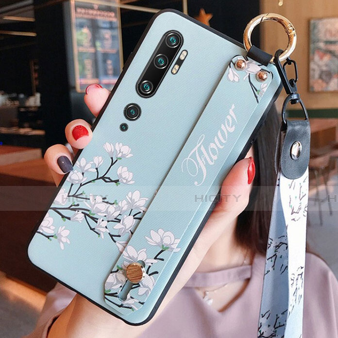 Coque Silicone Fleurs Souple Couleur Unie Etui Housse S02 pour Xiaomi Mi Note 10 Pro Cyan Plus