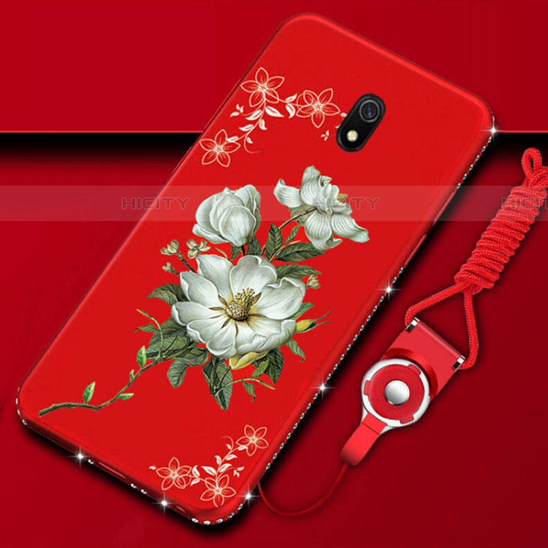 Coque Silicone Fleurs Souple Couleur Unie Etui Housse S02 pour Xiaomi Redmi 8A Rouge Plus