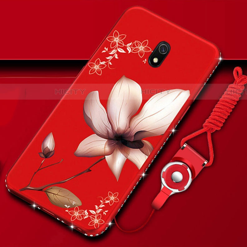 Coque Silicone Fleurs Souple Couleur Unie Etui Housse S02 pour Xiaomi Redmi 8A Vin Rouge Plus