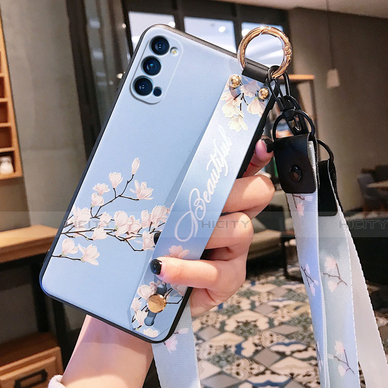 Coque Silicone Fleurs Souple Couleur Unie Etui Housse S03 pour Oppo Reno4 5G Bleu Ciel Plus