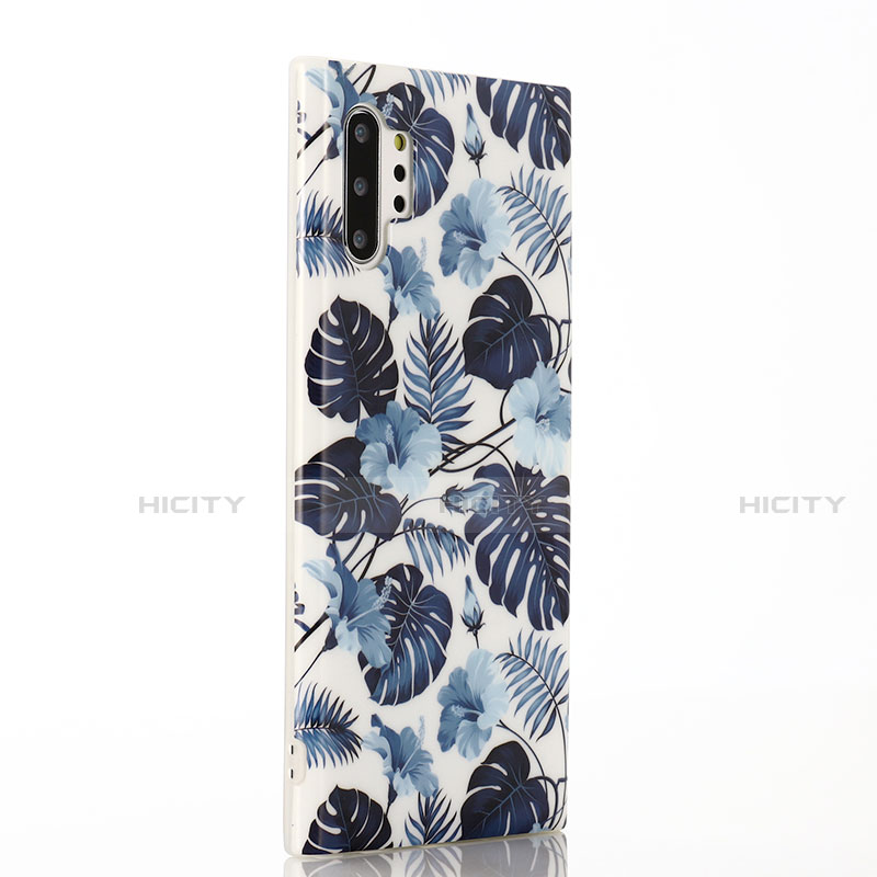 Coque Silicone Fleurs Souple Couleur Unie Etui Housse S03 pour Samsung Galaxy Note 10 Plus 5G Bleu Plus