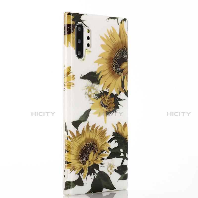 Coque Silicone Fleurs Souple Couleur Unie Etui Housse S03 pour Samsung Galaxy Note 10 Plus 5G Jaune Plus