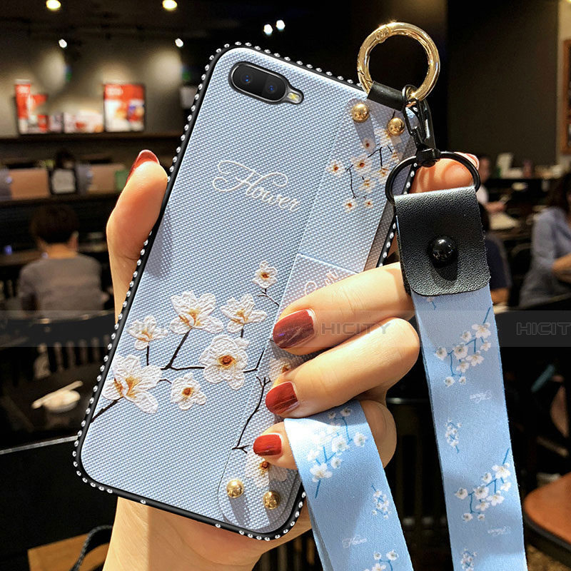 Coque Silicone Fleurs Souple Couleur Unie Etui Housse S04 pour Oppo R17 Neo Bleu Ciel Plus