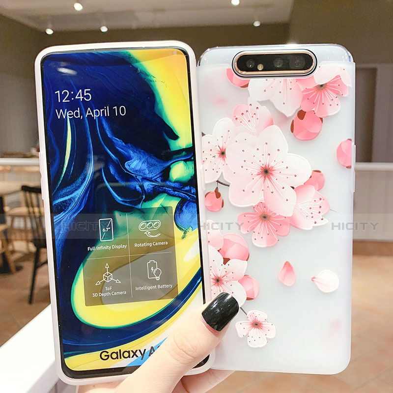 Coque Silicone Fleurs Souple Couleur Unie Etui Housse S04 pour Samsung Galaxy A80 Plus