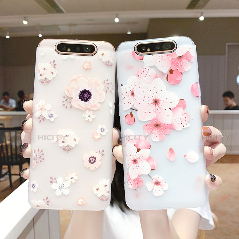 Coque Silicone Fleurs Souple Couleur Unie Etui Housse S04 pour Samsung Galaxy A80 Plus