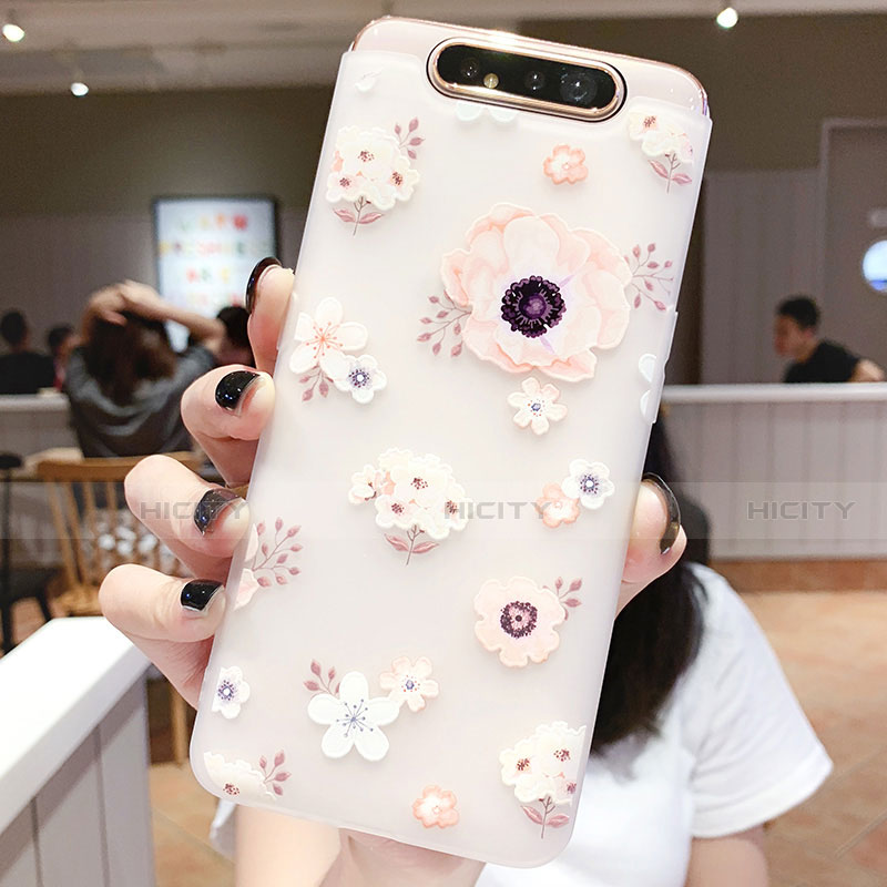 Coque Silicone Fleurs Souple Couleur Unie Etui Housse S04 pour Samsung Galaxy A80 Plus