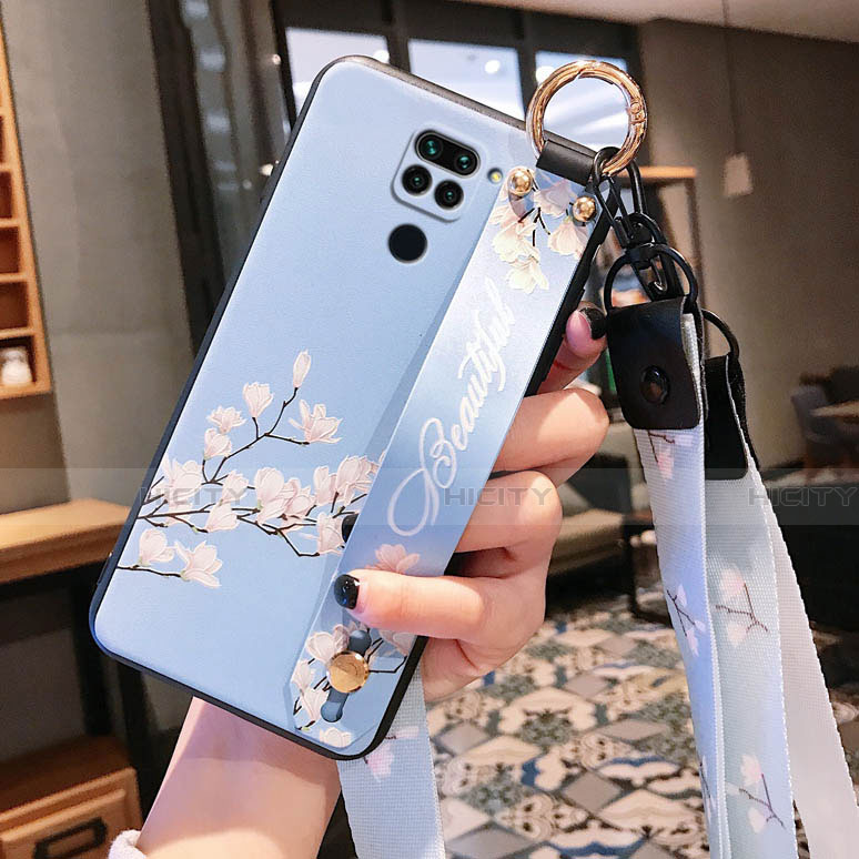 Coque Silicone Fleurs Souple Couleur Unie Etui Housse S04 pour Xiaomi Redmi Note 9 Bleu Clair Plus