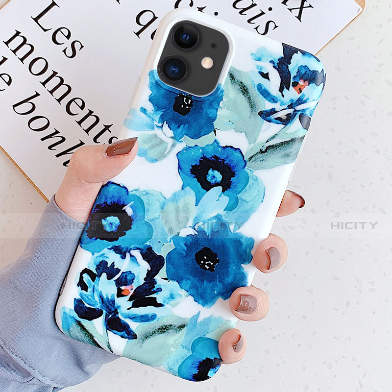 Coque Silicone Fleurs Souple Couleur Unie Etui Housse S05 pour Apple iPhone 11 Bleu Plus