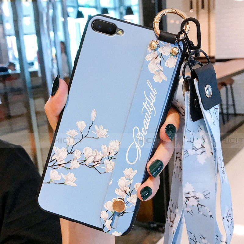 Coque Silicone Fleurs Souple Couleur Unie Etui Housse S05 pour Oppo K1 Bleu Ciel Plus