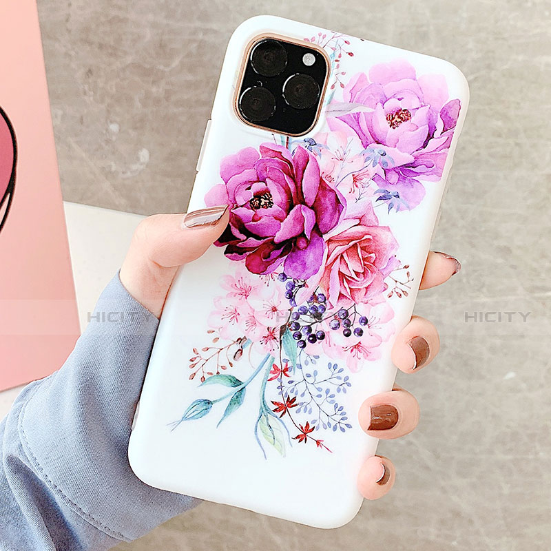 Coque Silicone Fleurs Souple Couleur Unie Etui Housse S06 pour Apple iPhone 11 Pro Plus