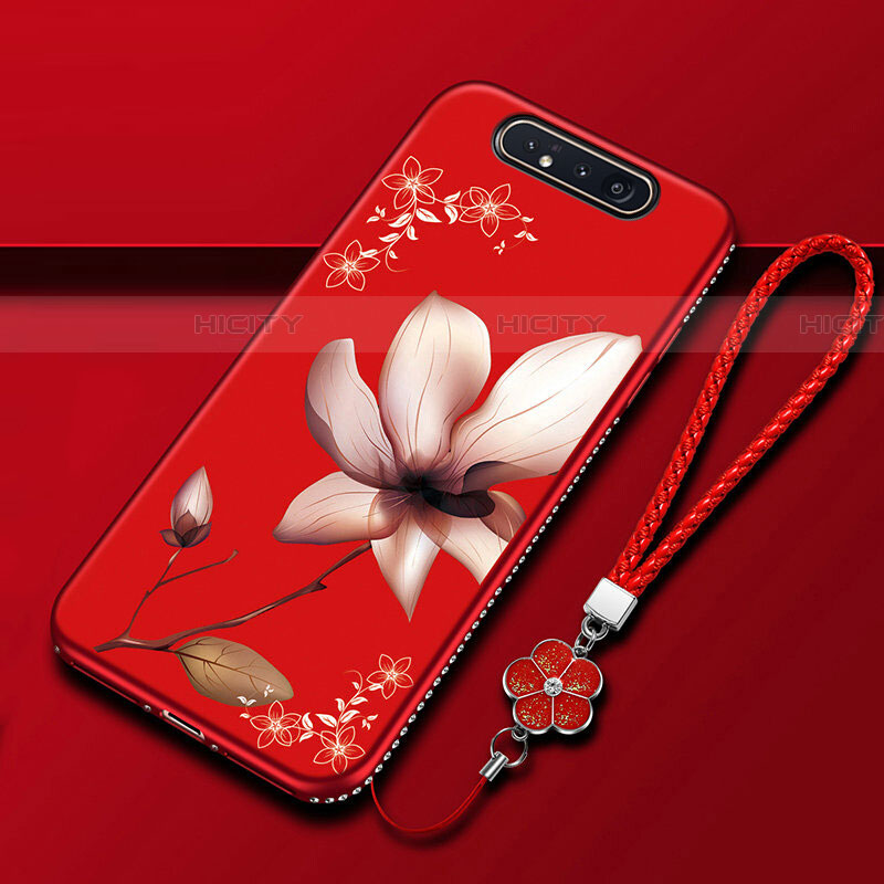 Coque Silicone Fleurs Souple Couleur Unie Etui Housse S06 pour Samsung Galaxy A80 Vin Rouge Plus