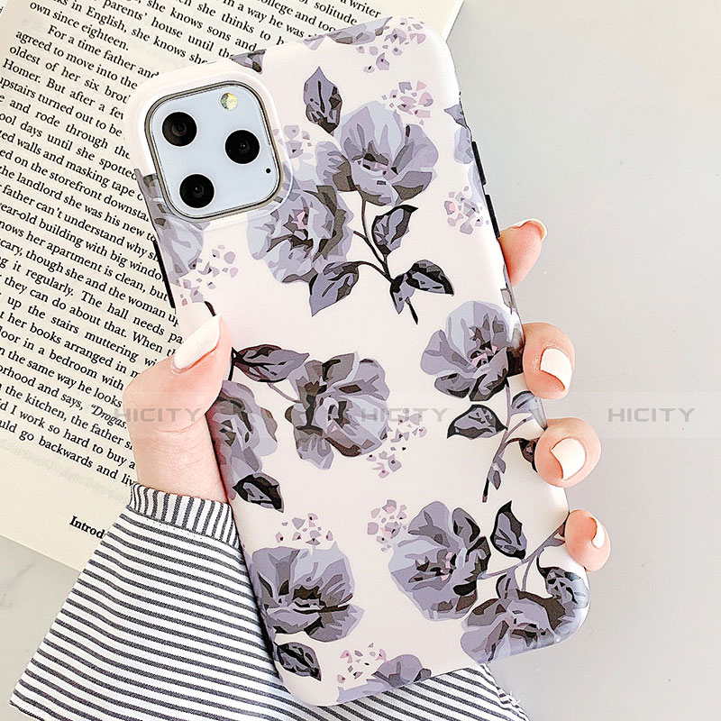 Coque Silicone Fleurs Souple Couleur Unie Etui Housse S07 pour Apple iPhone 11 Pro Gris Plus