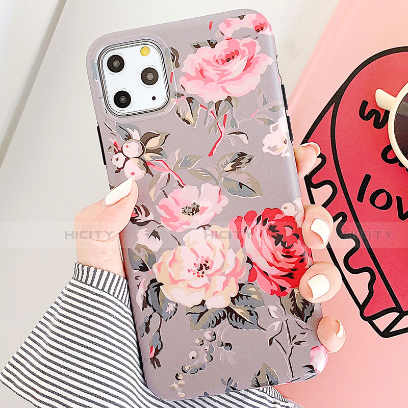 Coque Silicone Fleurs Souple Couleur Unie Etui Housse S07 pour Apple iPhone 11 Pro Max Or Rose Plus