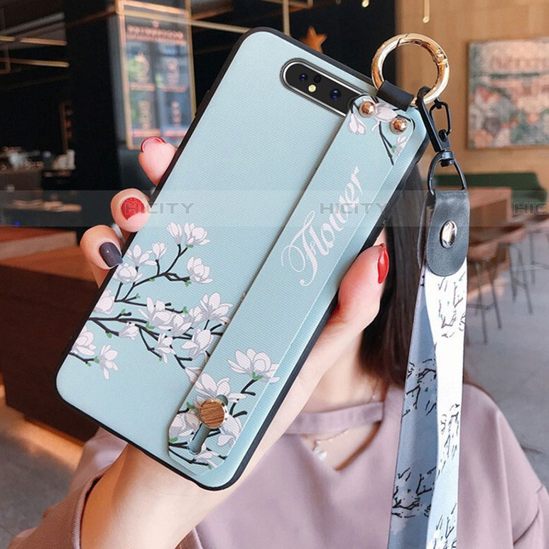 Coque Silicone Fleurs Souple Couleur Unie Etui Housse S07 pour Samsung Galaxy A90 4G Cyan Plus