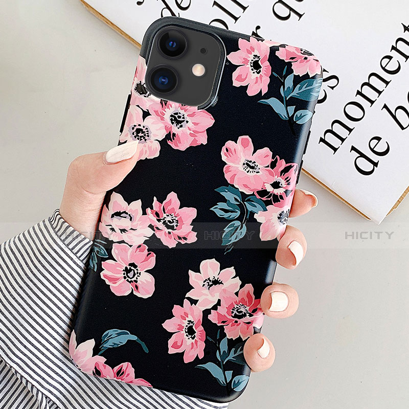 Coque Silicone Fleurs Souple Couleur Unie Etui Housse S08 pour Apple iPhone 11 Noir Plus