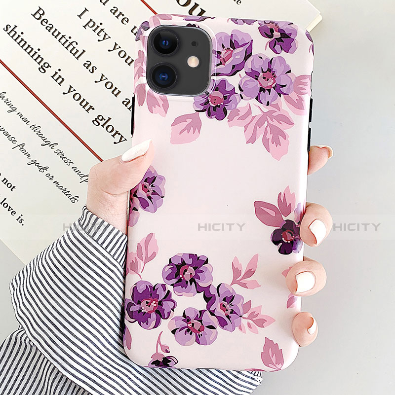 Coque Silicone Fleurs Souple Couleur Unie Etui Housse S08 pour Apple iPhone 11 Violet Plus