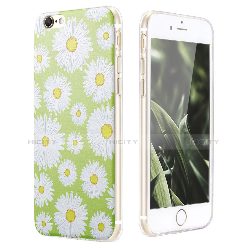 Coque Silicone Fleurs Souple Couleur Unie pour Apple iPhone 6 Plus Vert Plus