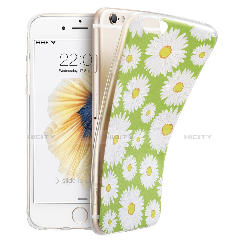 Coque Silicone Fleurs Souple Couleur Unie pour Apple iPhone 6 Plus Vert Plus