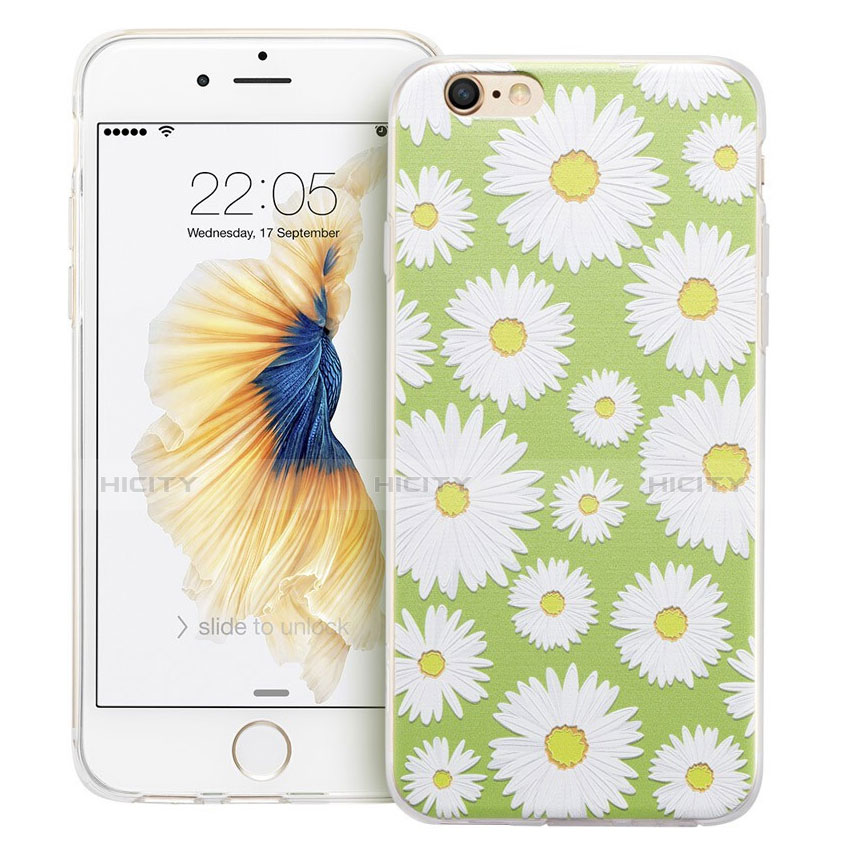 Coque Silicone Fleurs Souple Couleur Unie pour Apple iPhone 6 Plus Vert Plus