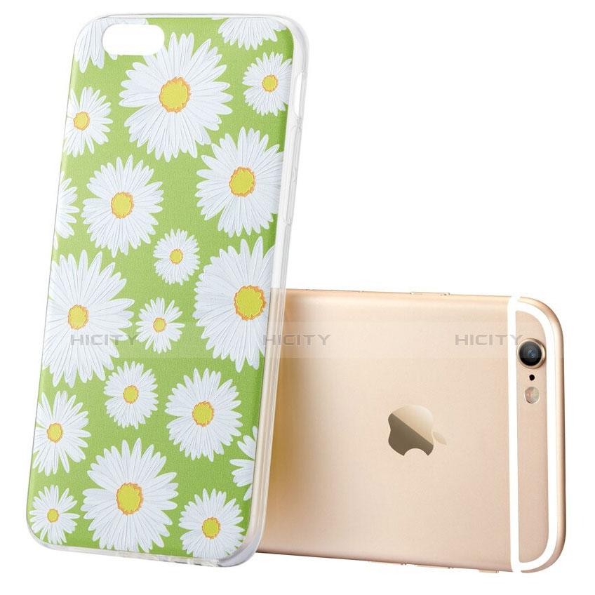 Coque Silicone Fleurs Souple Couleur Unie pour Apple iPhone 6 Plus Vert Plus