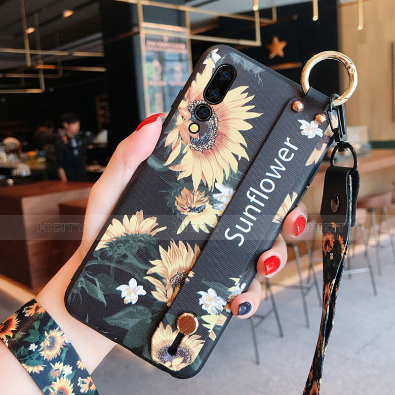 Coque Silicone Fleurs Souple Couleur Unie pour Huawei P20 Pro Noir Plus