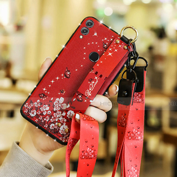 Coque Silicone Fleurs Souple Couleur Unie S01 pour Huawei Honor V10 Lite Rouge Plus