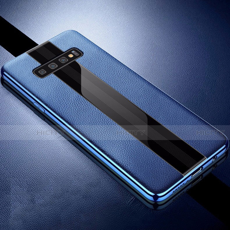 Coque Silicone Gel Motif Cuir Housse Etui A01 pour Samsung Galaxy S10 5G Bleu Plus