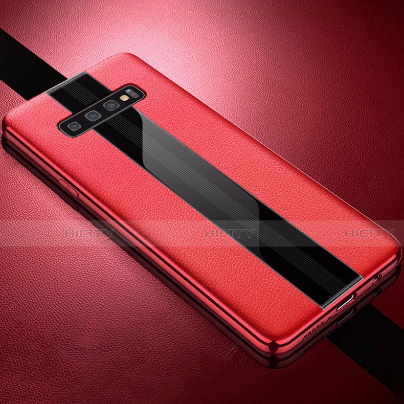 Coque Silicone Gel Motif Cuir Housse Etui A01 pour Samsung Galaxy S10 Rouge Plus