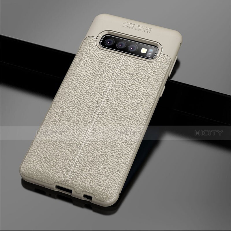 Coque Silicone Gel Motif Cuir Housse Etui A02 pour Samsung Galaxy S10 5G Gris Plus