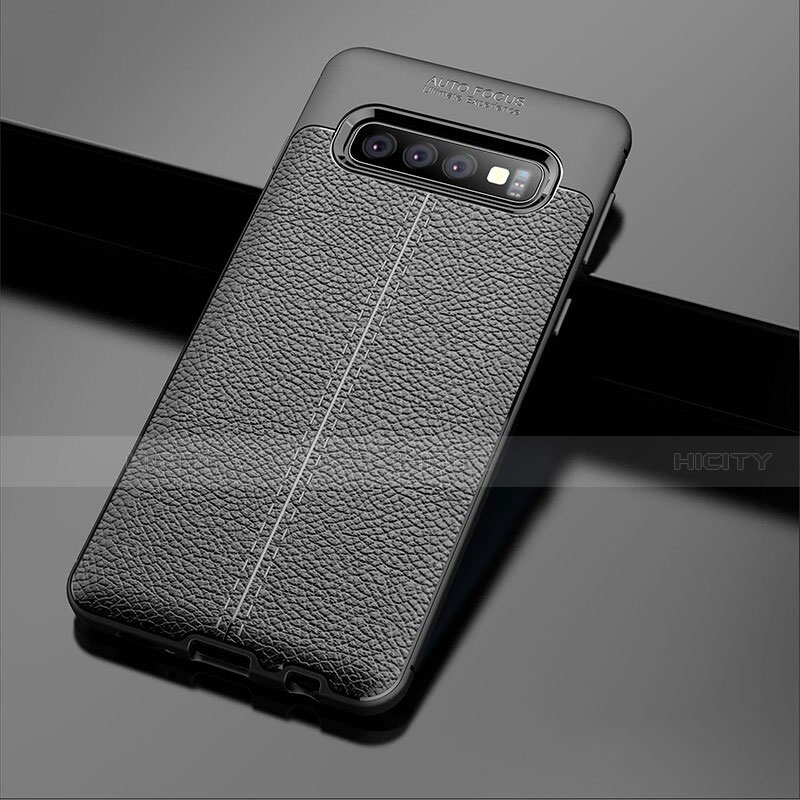 Coque Silicone Gel Motif Cuir Housse Etui A02 pour Samsung Galaxy S10 Noir Plus