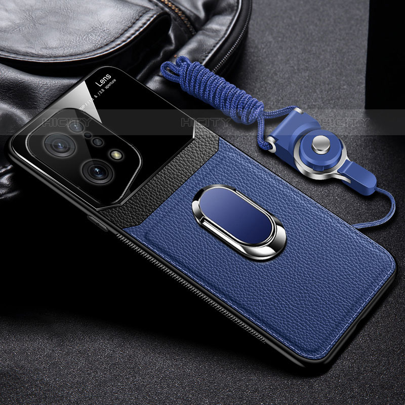 Coque Silicone Gel Motif Cuir Housse Etui avec Magnetique FL1 pour Oppo Find X5 Pro 5G Bleu Plus