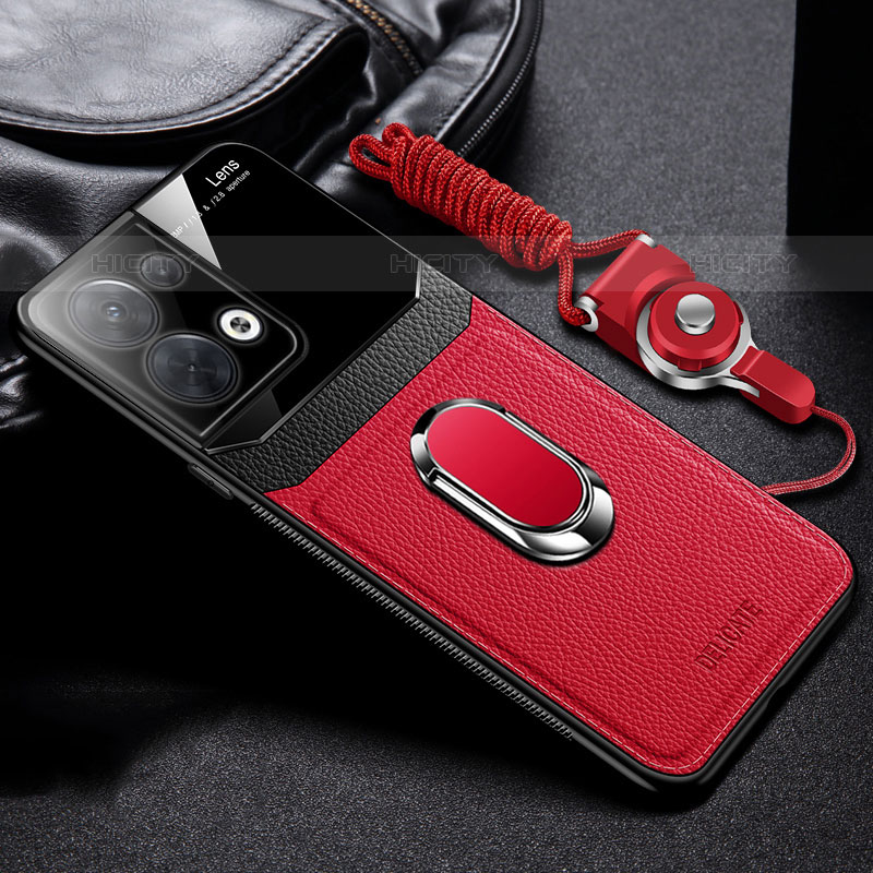 Coque Silicone Gel Motif Cuir Housse Etui avec Magnetique FL1 pour Oppo Reno8 5G Rouge Plus