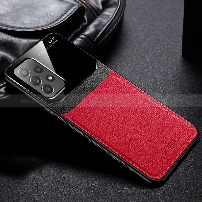 Coque Silicone Gel Motif Cuir Housse Etui avec Magnetique FL1 pour Samsung Galaxy A23 5G Rouge Plus