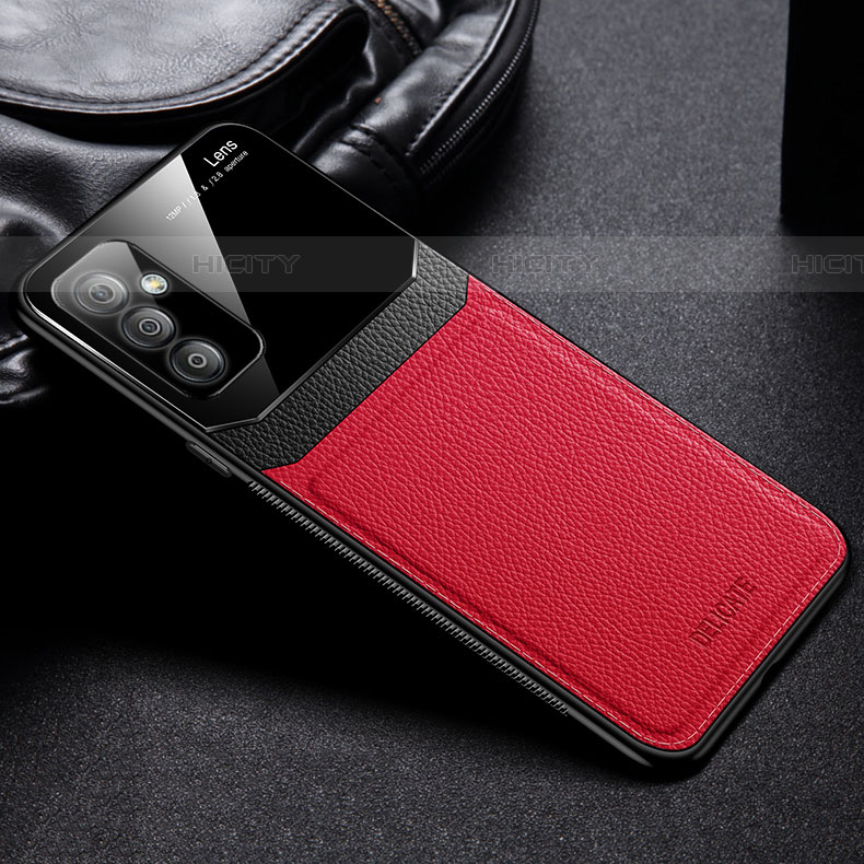 Coque Silicone Gel Motif Cuir Housse Etui avec Magnetique FL1 pour Samsung Galaxy F23 5G Rouge Plus