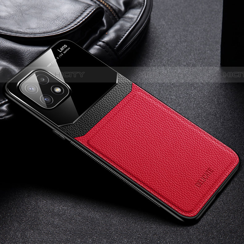 Coque Silicone Gel Motif Cuir Housse Etui avec Magnetique FL1 pour Samsung Galaxy F42 5G Rouge Plus