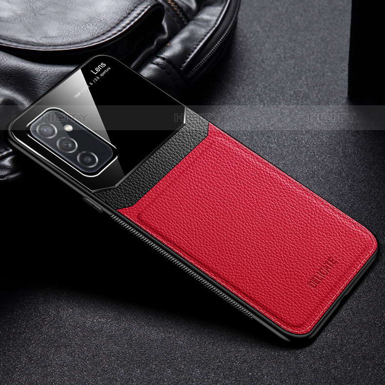 Coque Silicone Gel Motif Cuir Housse Etui avec Magnetique FL1 pour Samsung Galaxy M52 5G Rouge Plus