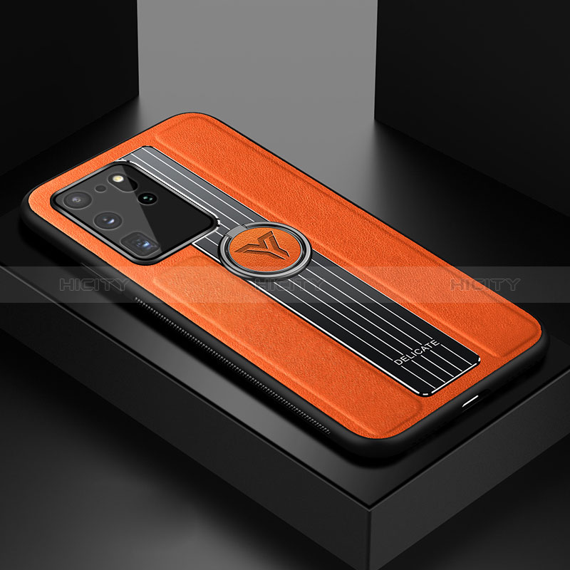 Coque Silicone Gel Motif Cuir Housse Etui avec Magnetique FL1 pour Samsung Galaxy S20 Ultra 5G Orange Plus