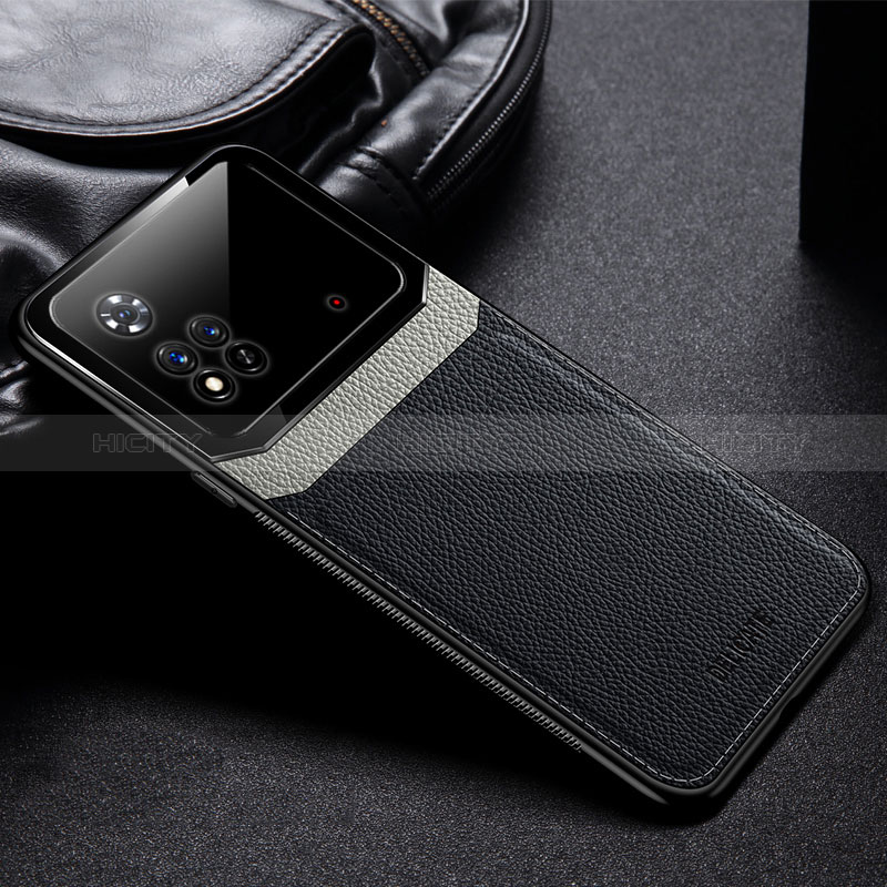 Coque Silicone Gel Motif Cuir Housse Etui avec Magnetique FL1 pour Xiaomi Poco M4 Pro 4G Noir Plus