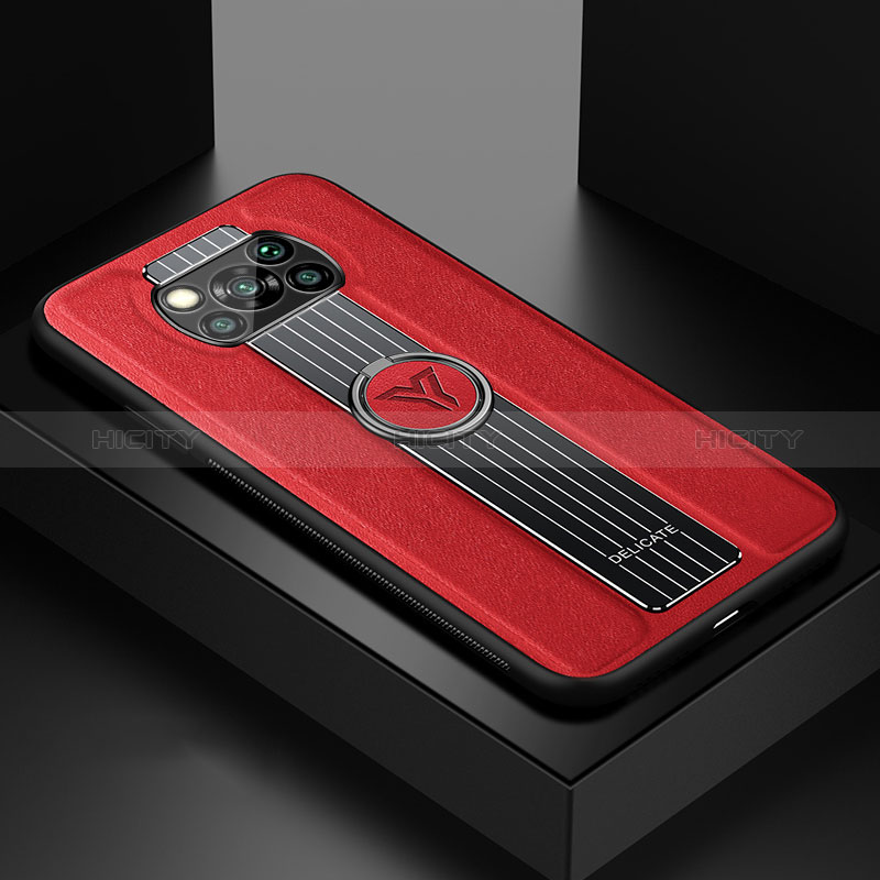 Coque Silicone Gel Motif Cuir Housse Etui avec Magnetique FL1 pour Xiaomi Poco X3 Pro Rouge Plus